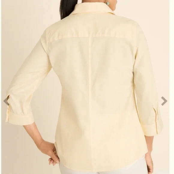 CHICOS WOMEN'S NO-IRON COTTON STRIPED POCKET-DETAIL SHIRT - Picture 2 of 10